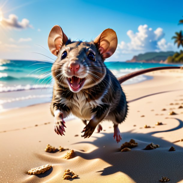 Picture of a jumping of a rat on the beach