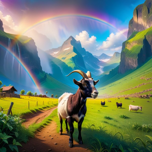 Image of a waiting of a goat on the rainbow