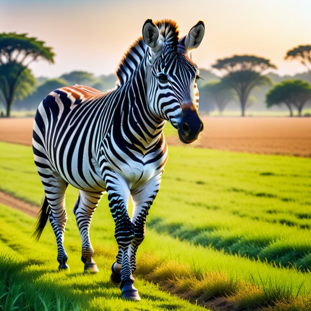 Imagem de uma zebra em uma calça no campo