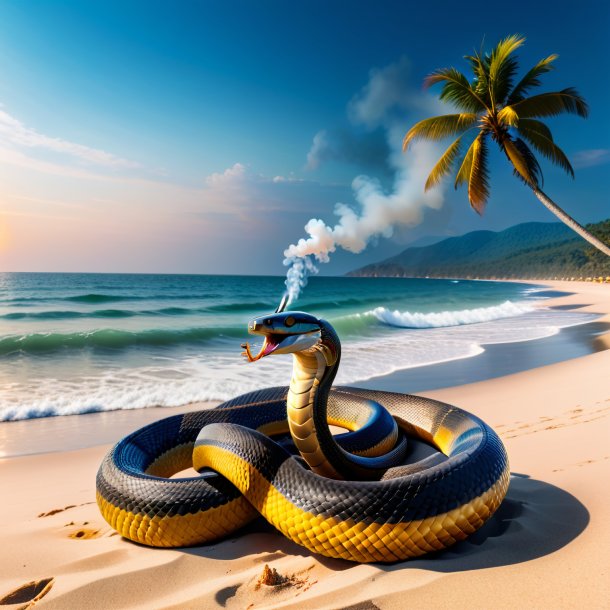 Image of a smoking of a cobra on the beach