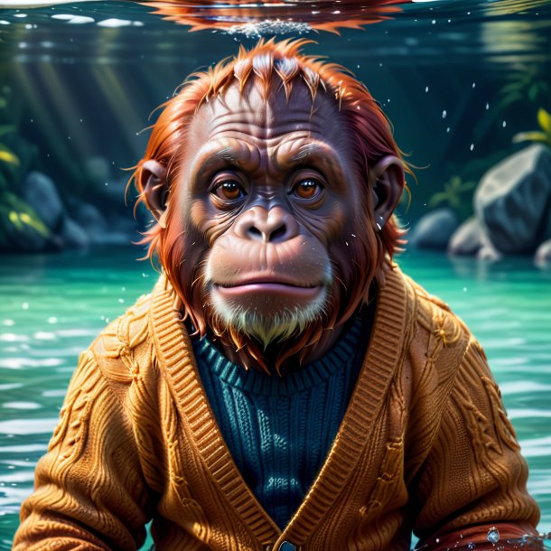 Illustration of a orangutan in a sweater in the water