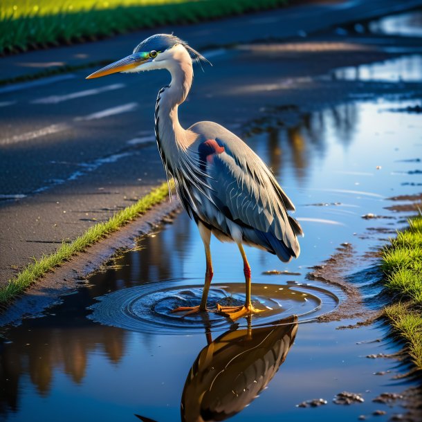 Foto de una garza en una falda en el charco