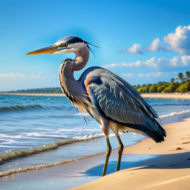 Image of a swimming of a heron on the beach