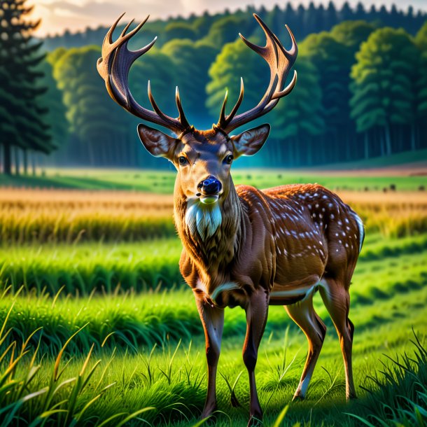 Image of a threatening of a deer on the field