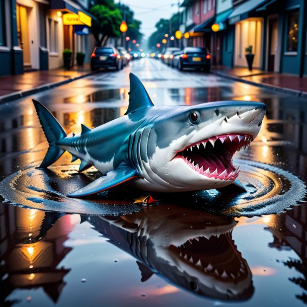 Foto de un tiburón en un zapato en el charco