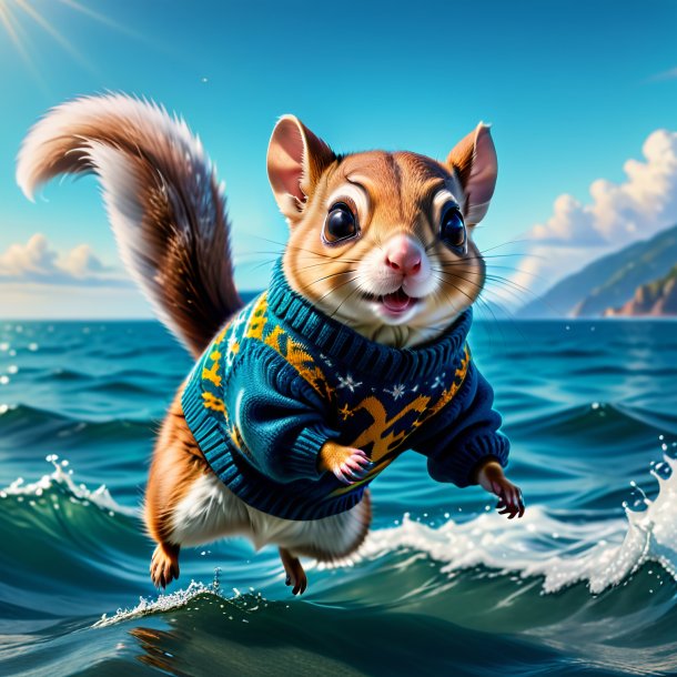 Image of a flying squirrel in a sweater in the sea