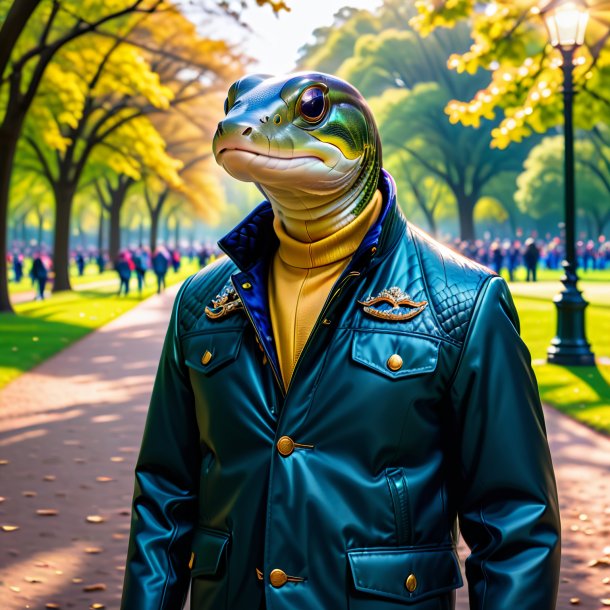 Pic of a eel in a jacket in the park