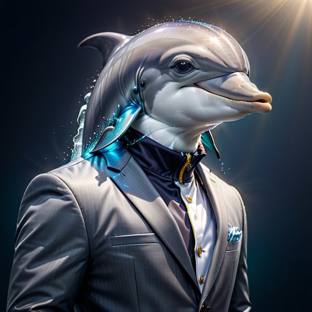 Image of a dolphin in a gray jacket