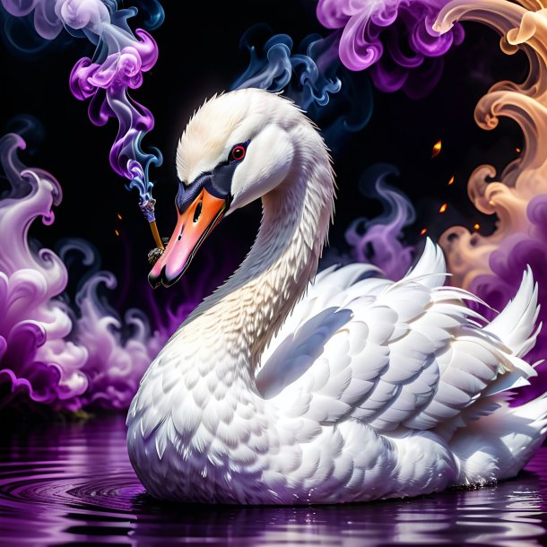 Image of a purple smoking swan