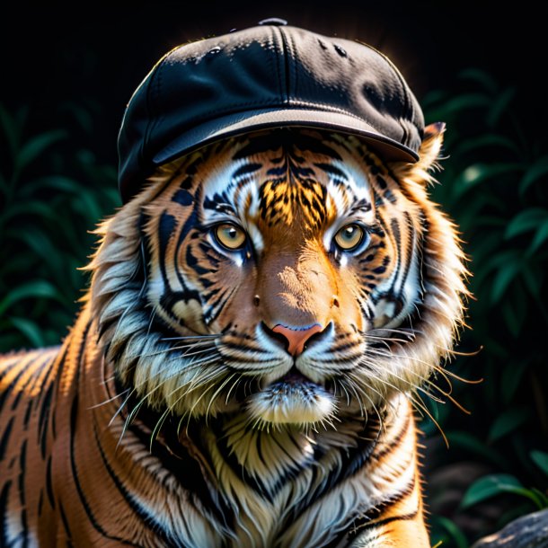 Image of a tiger in a black cap