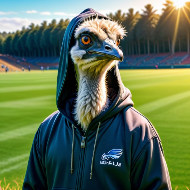 Drawing of a emu in a hoodie on the field