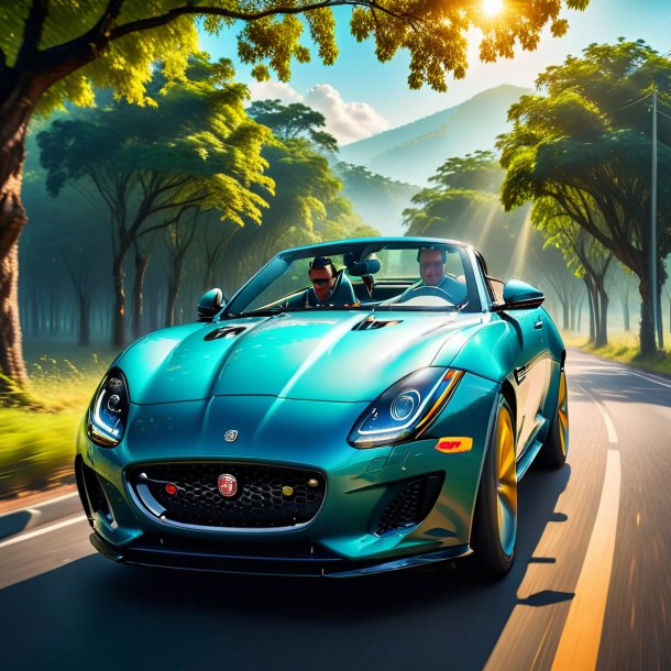 Picture of a swinging on a swing of a jaguar on the road