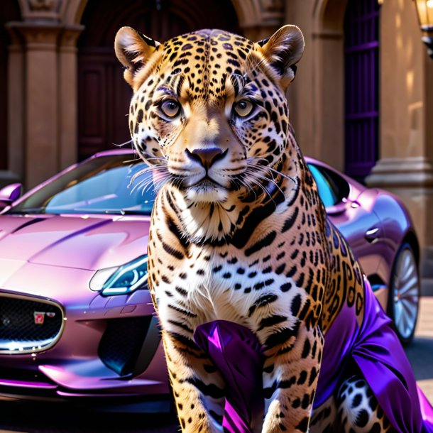 Uma onça de um jaguar em um vestido roxo