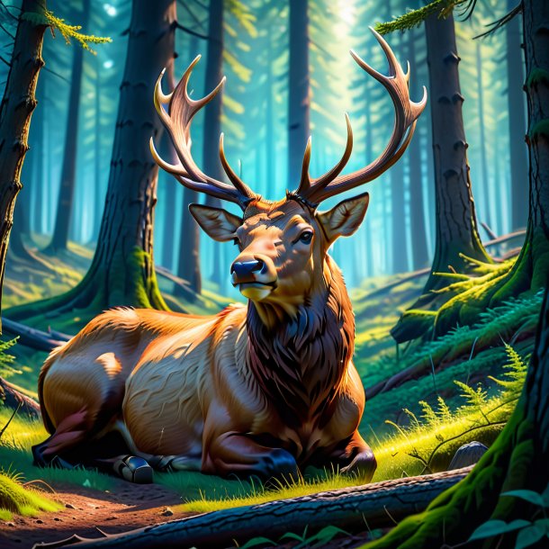 Picture of a resting of a elk in the forest