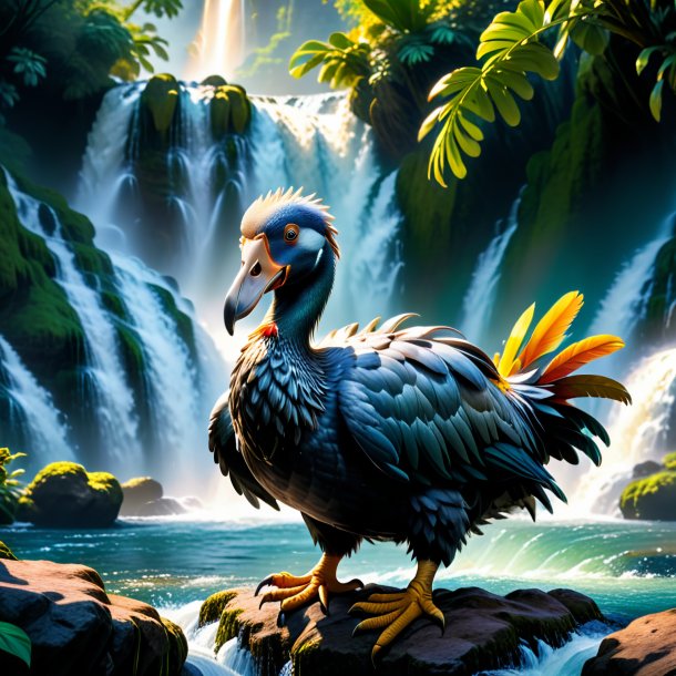 Photo of a playing of a dodo in the waterfall