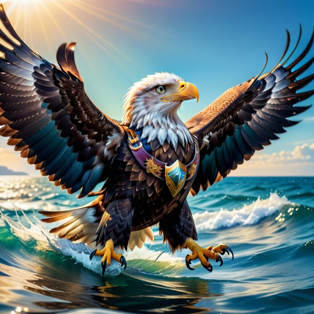 Photo of a eagle in a belt in the sea