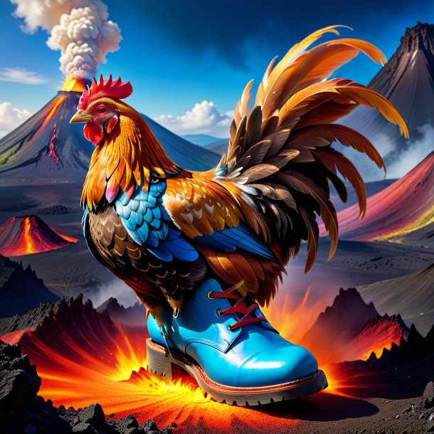 Photo of a hen in a shoes in the volcano