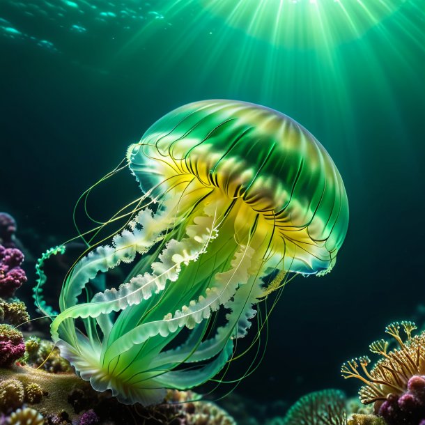 Foto de una medusa verde esperando