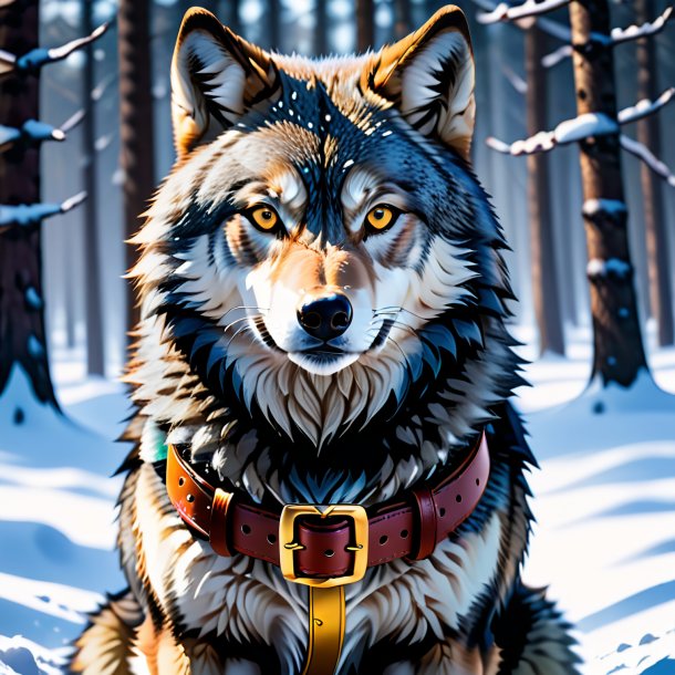 Image of a wolf in a belt in the snow