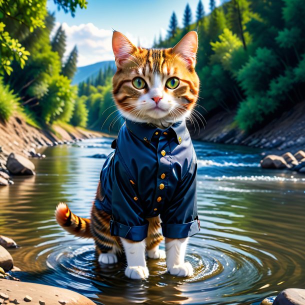 Foto de un gato en un pantalón en el río