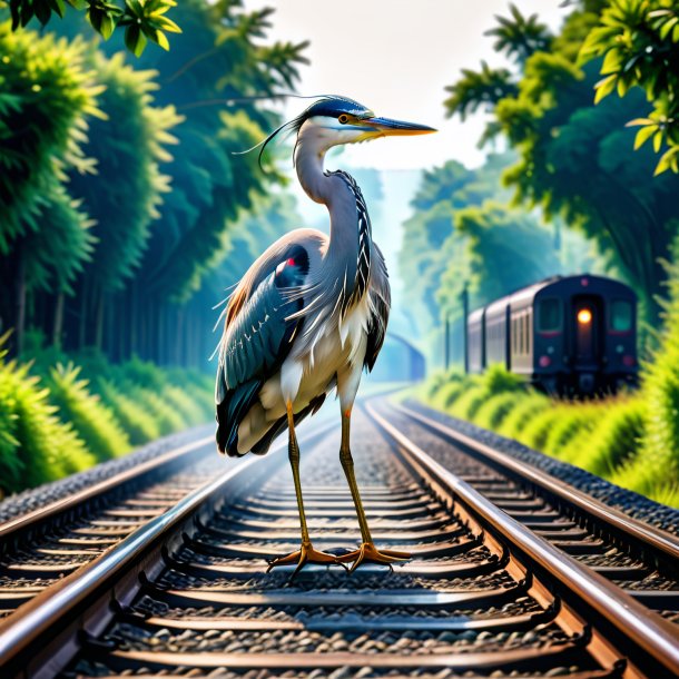 Imagen de la natación de una garza en las vías del ferrocarril