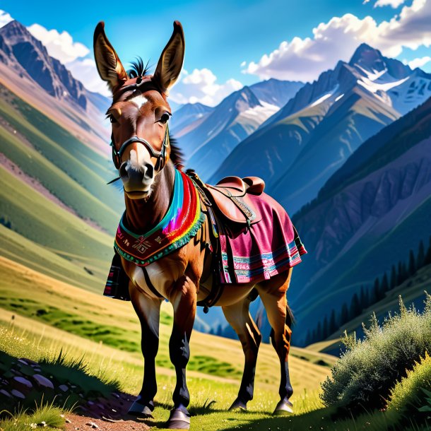 Photo of a mule in a skirt in the mountains