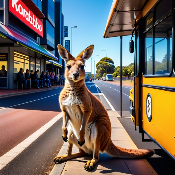 Imagem de uma espera de um canguru na parada de ônibus