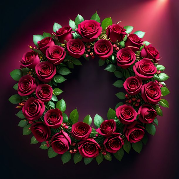 Picture of a maroon wreath of roses