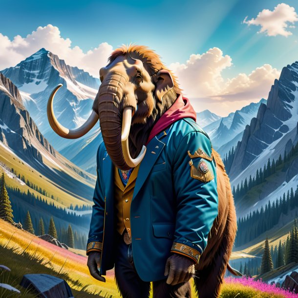 Image of a mammoth in a jacket in the mountains