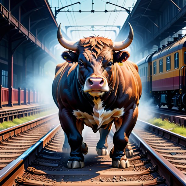 Drawing of a bull in a gloves on the railway tracks