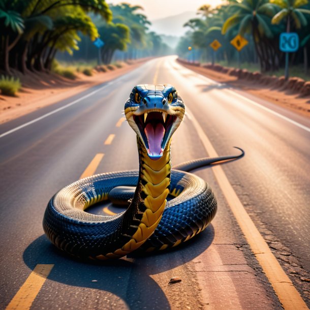 Photo d'une danse d'un cobra sur la route