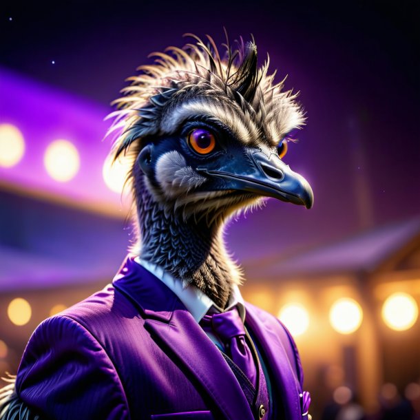 Imagen de un emu en una chaqueta púrpura