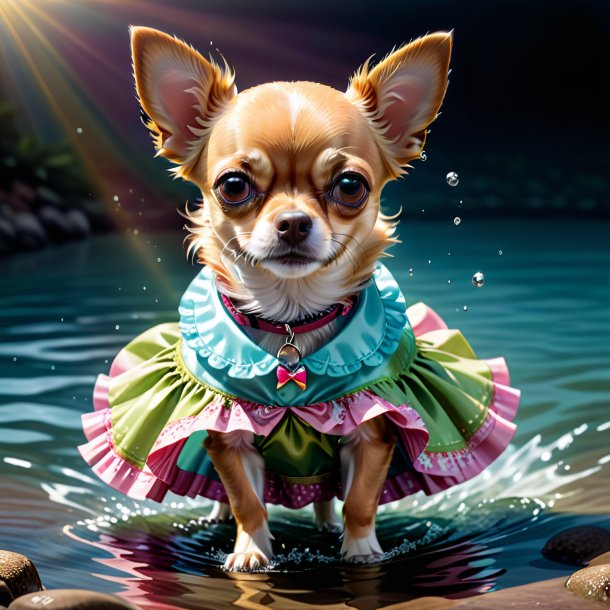 Ilustración de un chihuahua en una falda en el agua