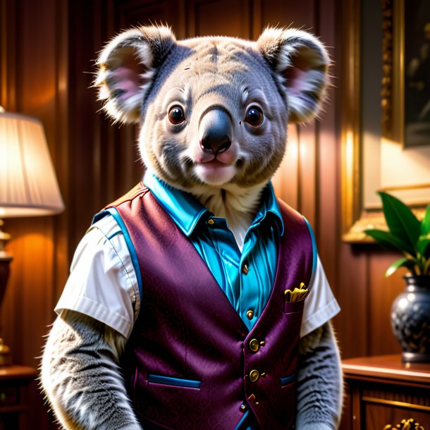 Image of a koala in a vest in the house