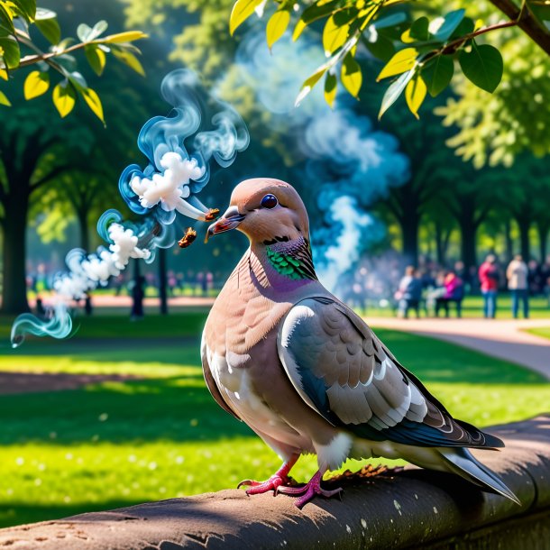 Foto de un fumar de una paloma en el parque