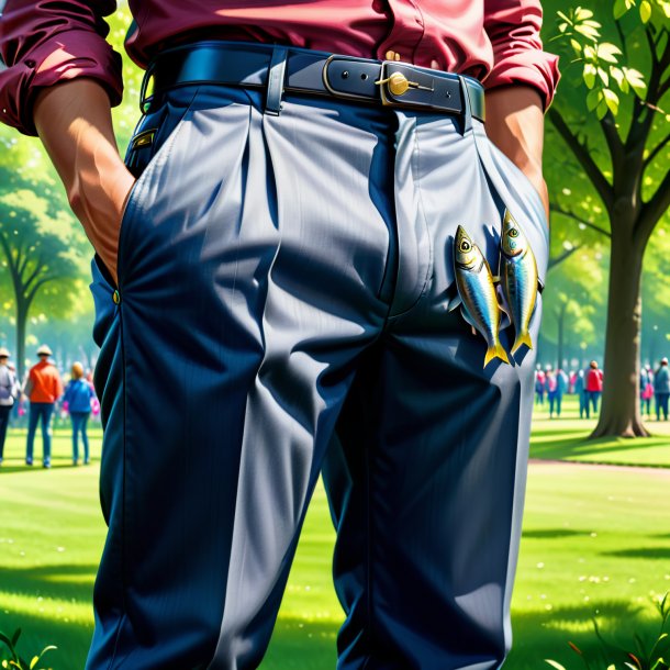 Drawing of a sardines in a trousers in the park