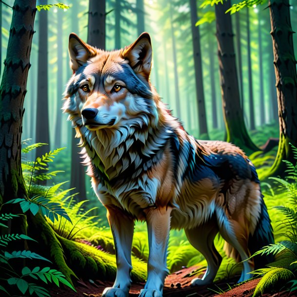 Pic of a waiting of a wolf in the forest