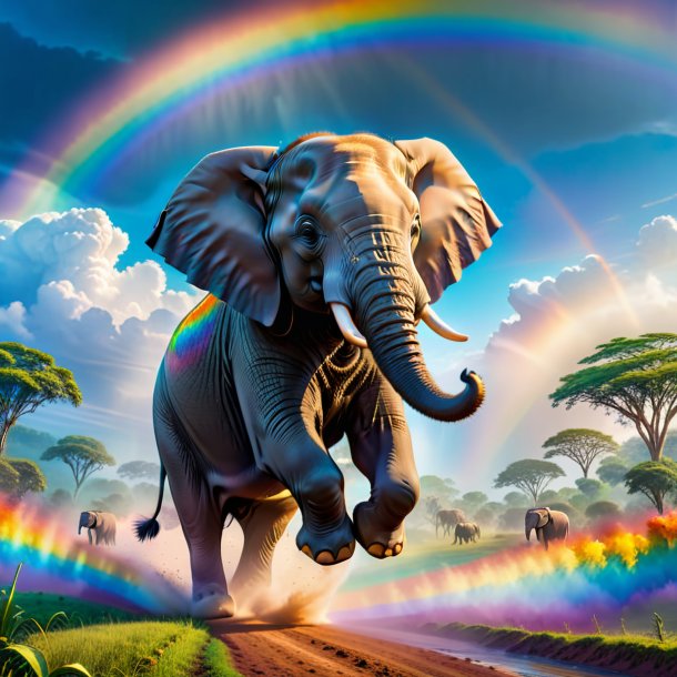 Pic of a jumping of a elephant on the rainbow