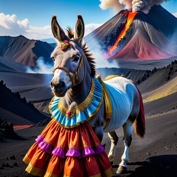 Imagem de um burro em um vestido no vulcão