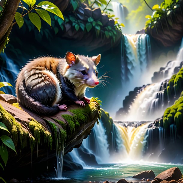 Pic d'un sommeil d'un opossum dans la cascade