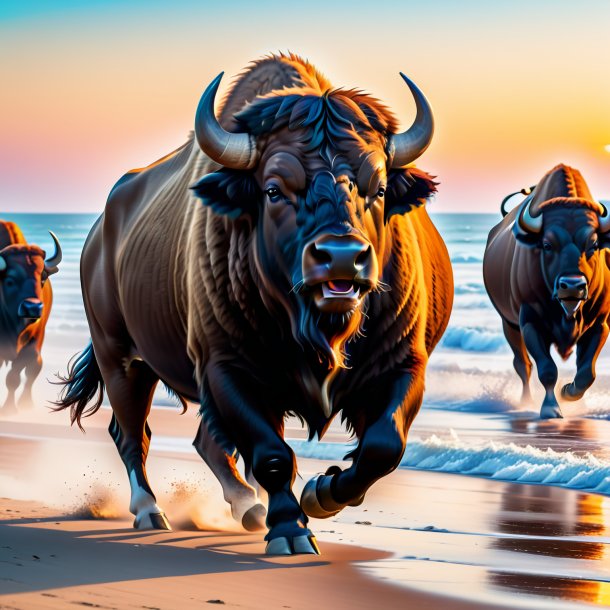 Photo of a dancing of a buffalo on the beach