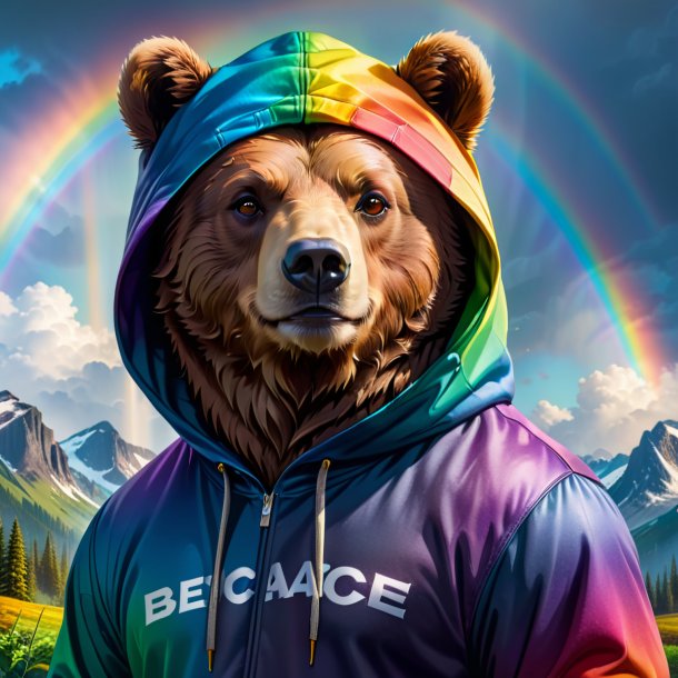 Image of a bear in a hoodie on the rainbow