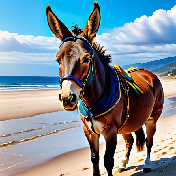 Dessin d'une mule dans un manteau sur la plage