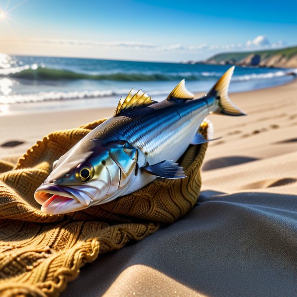 Foto de un eglefino en un chaleco en la playa