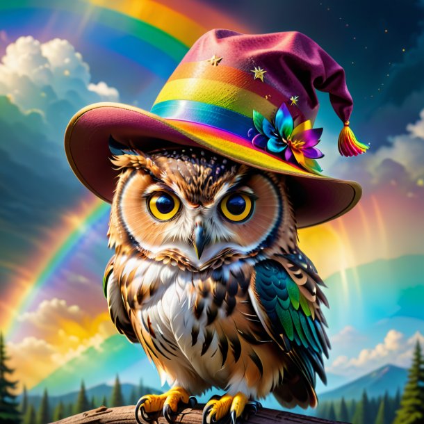 Image of a owl in a hat on the rainbow