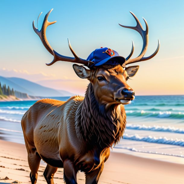 Image of a elk in a cap on the beach