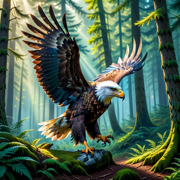 Image of a dancing of a eagle in the forest