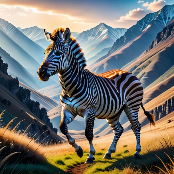 Pic of a dancing of a zebra in the mountains