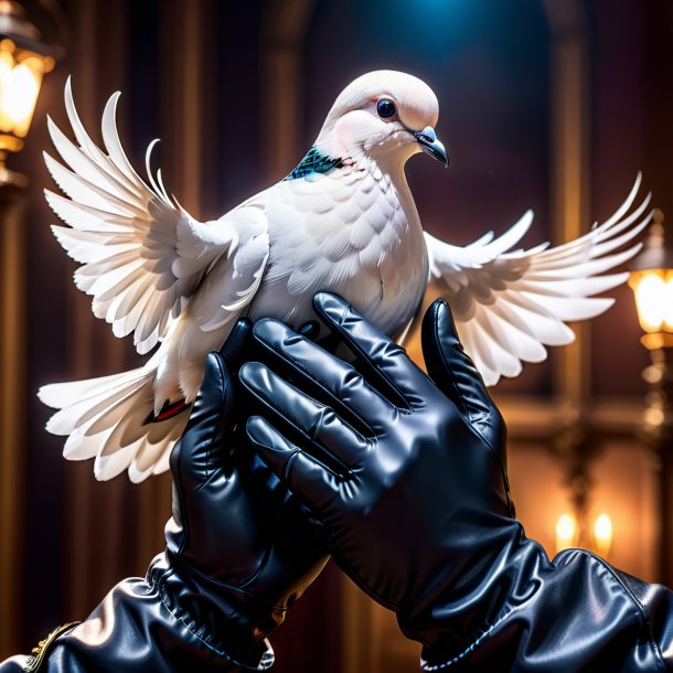 Photo of a dove in a black gloves