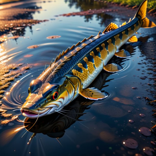 Pic of a pike in a coat in the puddle